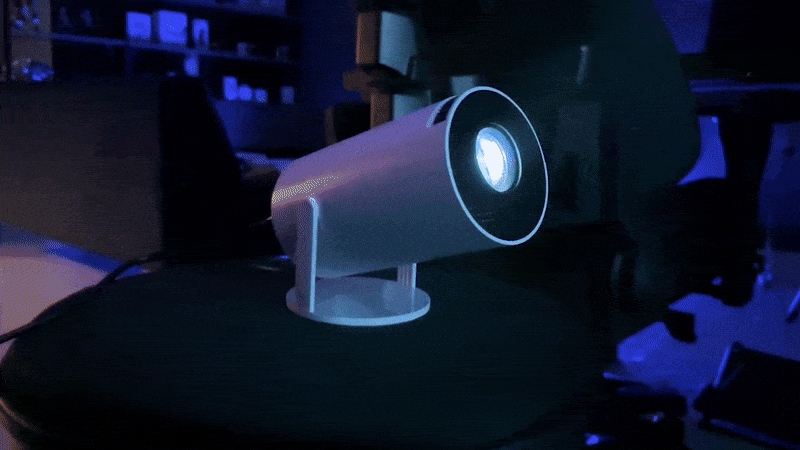 MitiCast projector showing an animated product demonstration